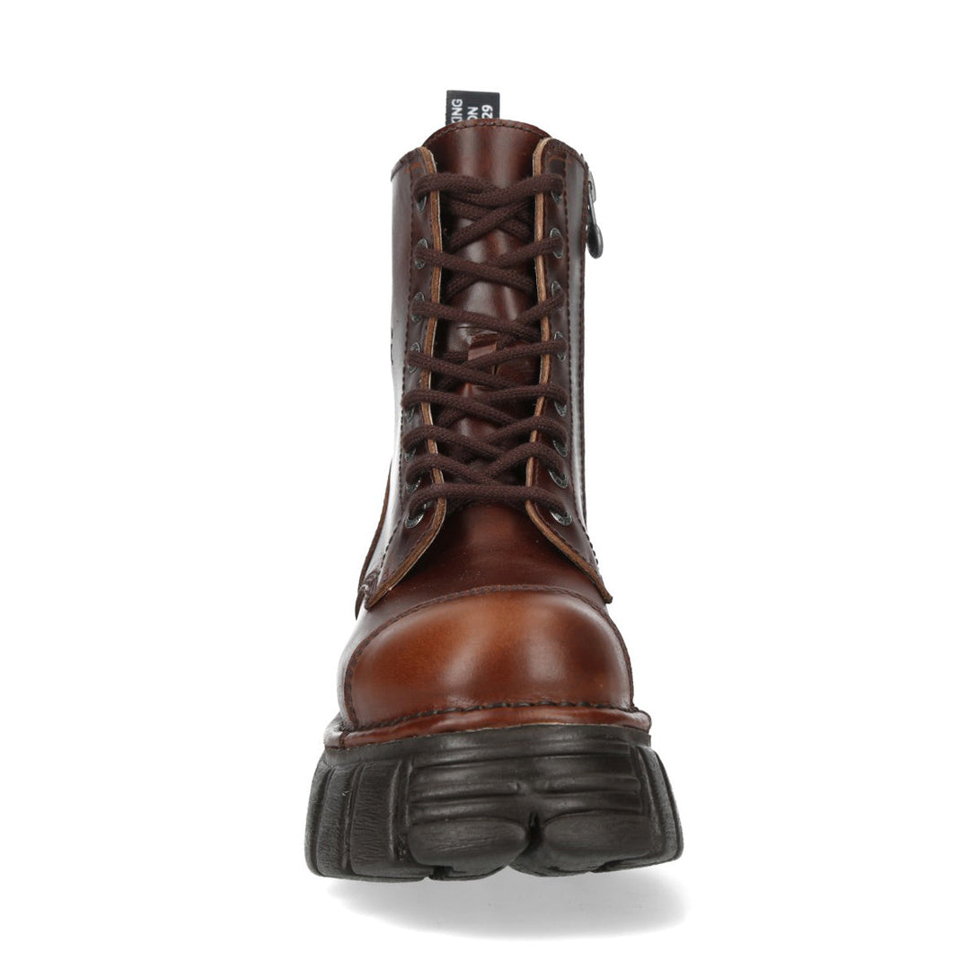 New Rock M-MILI083C-C93 Brown Burnished Leather Platform Ankle Boots