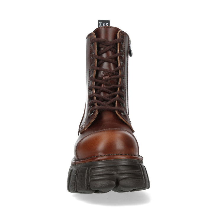 New Rock M-MILI083C-C93 Brown Burnished Leather Platform Ankle Boots