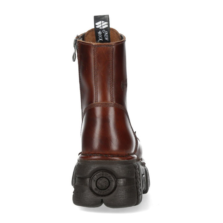 New Rock M-MILI083C-C93 Brown Burnished Leather Platform Ankle Boots