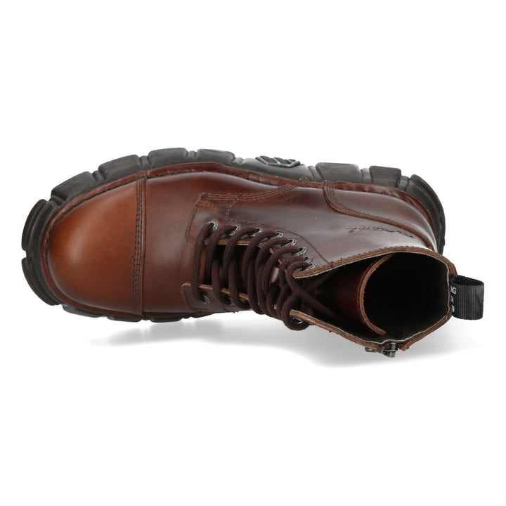 New Rock M-MILI083C-C93 Brown Burnished Leather Platform Ankle Boots