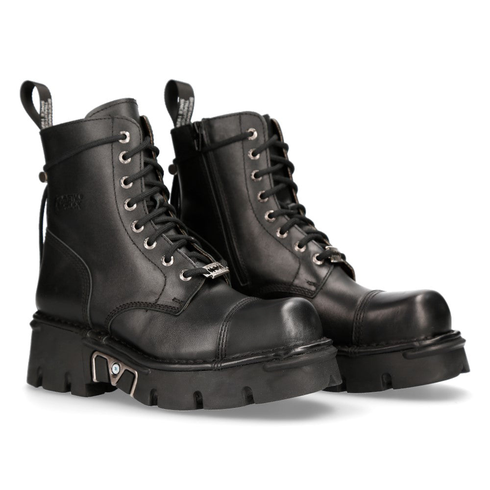 New Rock M-MILI083CCT-C2 Black Leather Military Lace-Up Ankle Boots