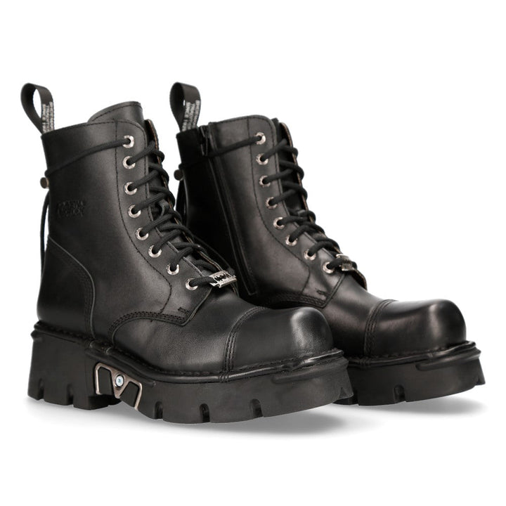 New Rock M-MILI083CCT-C2 Black Leather Military Lace-Up Ankle Boots