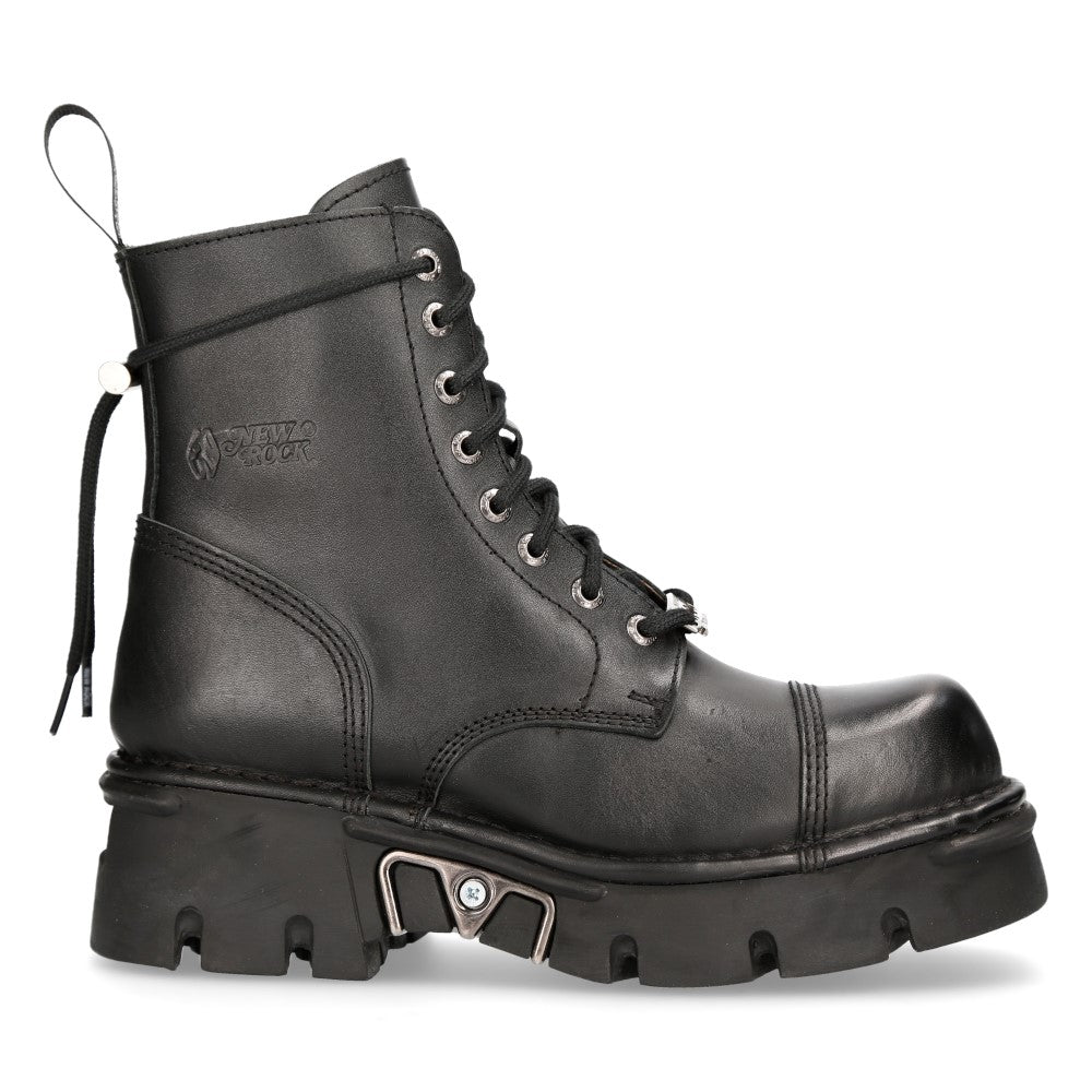 New Rock M-MILI083CCT-C2 Black Leather Military Lace-Up Ankle Boots