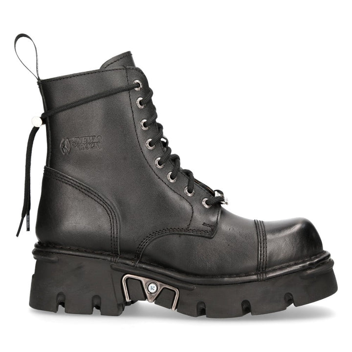 New Rock M-MILI083CCT-C2 Black Leather Military Lace-Up Ankle Boots