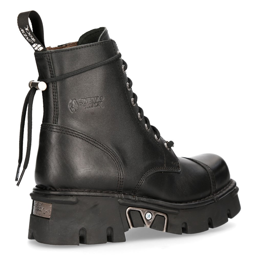 New Rock M-MILI083CCT-C2 Black Leather Military Lace-Up Ankle Boots