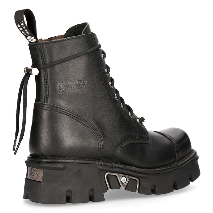New Rock M-MILI083CCT-C2 Black Leather Military Lace-Up Ankle Boots