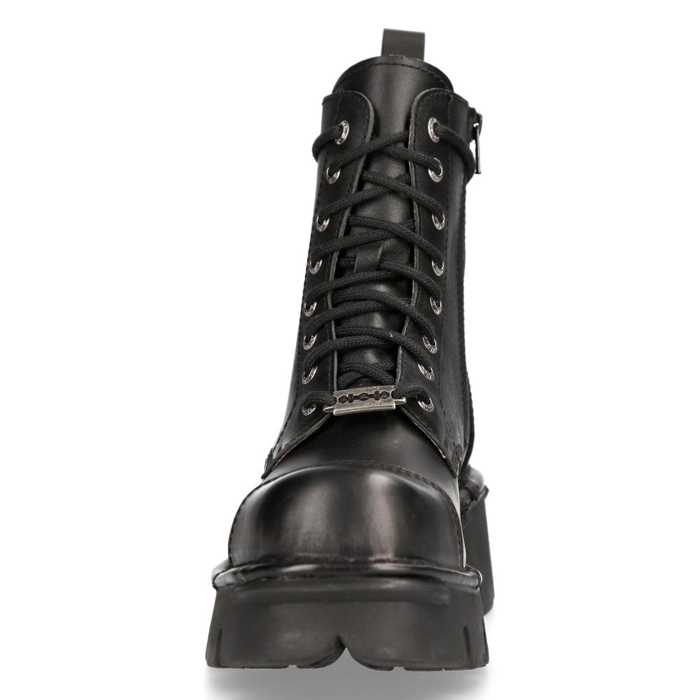 New Rock M-MILI083CCT-C2 Black Leather Military Lace-Up Ankle Boots