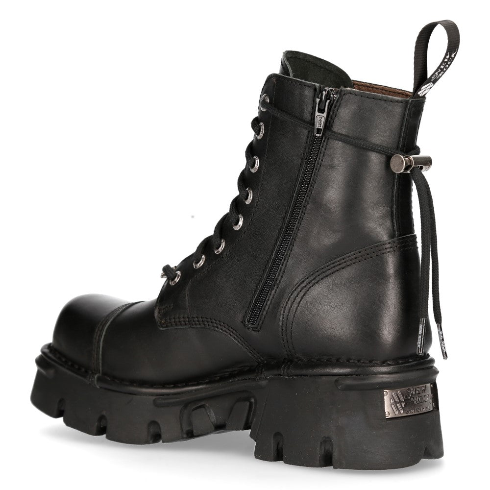 New Rock M-MILI083CCT-C2 Black Leather Military Lace-Up Ankle Boots