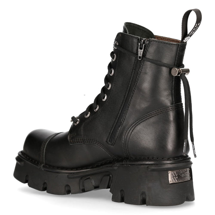 New Rock M-MILI083CCT-C2 Black Leather Military Lace-Up Ankle Boots