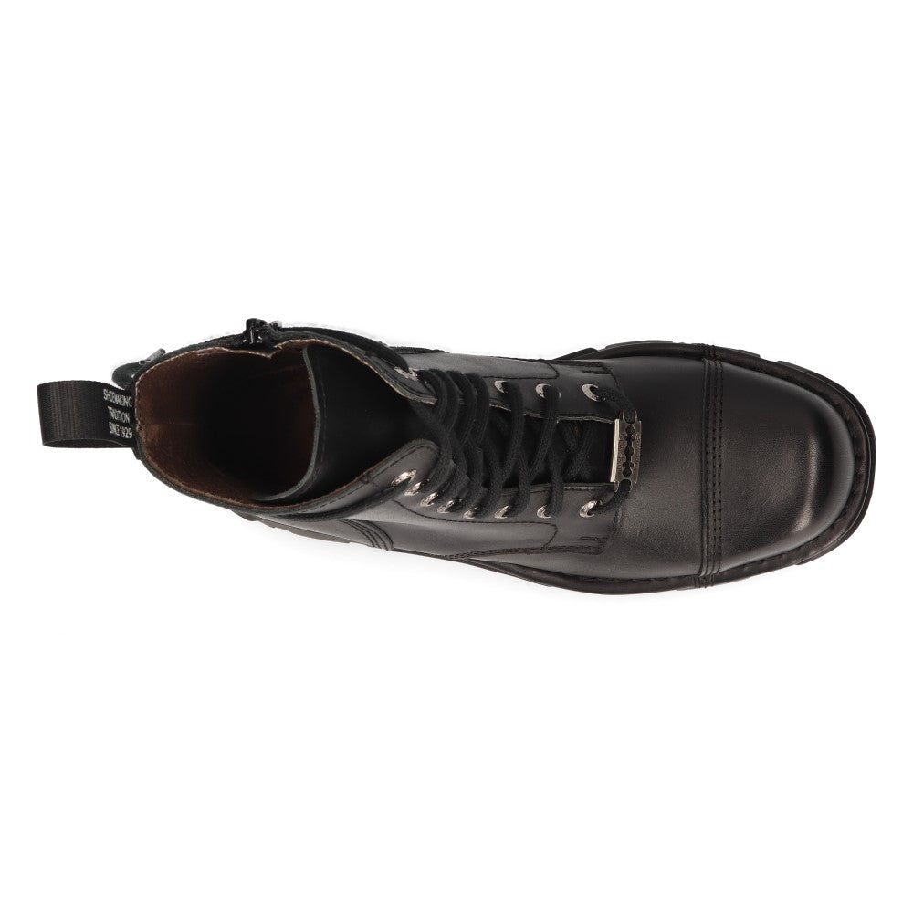 New Rock M-MILI083CCT-C2 Black Leather Military Lace-Up Ankle Boots