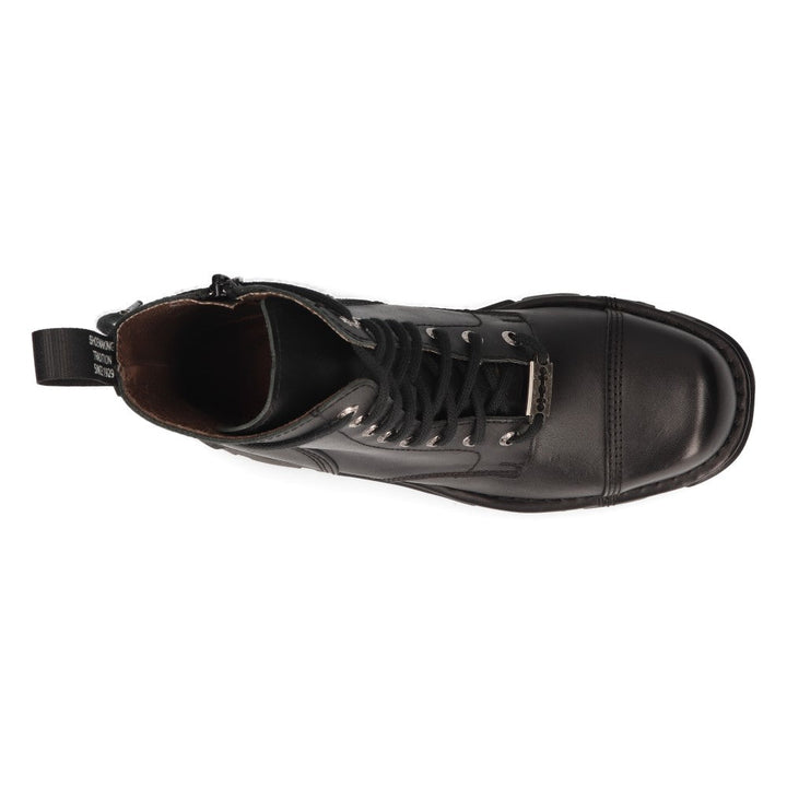 New Rock M-MILI083CCT-C2 Black Leather Military Lace-Up Ankle Boots