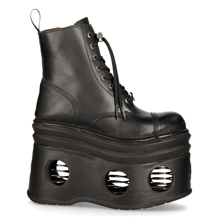 New Rock M-MILI083CCT-C3 Black Leather Military Boots with Cut-Out Platform