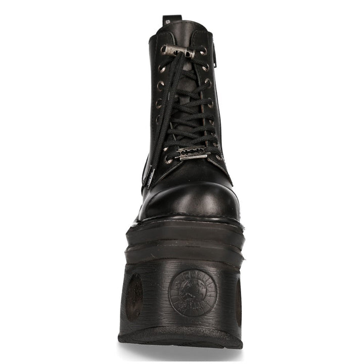 New Rock M-MILI083CCT-C3 Black Leather Military Boots with Cut-Out Platform