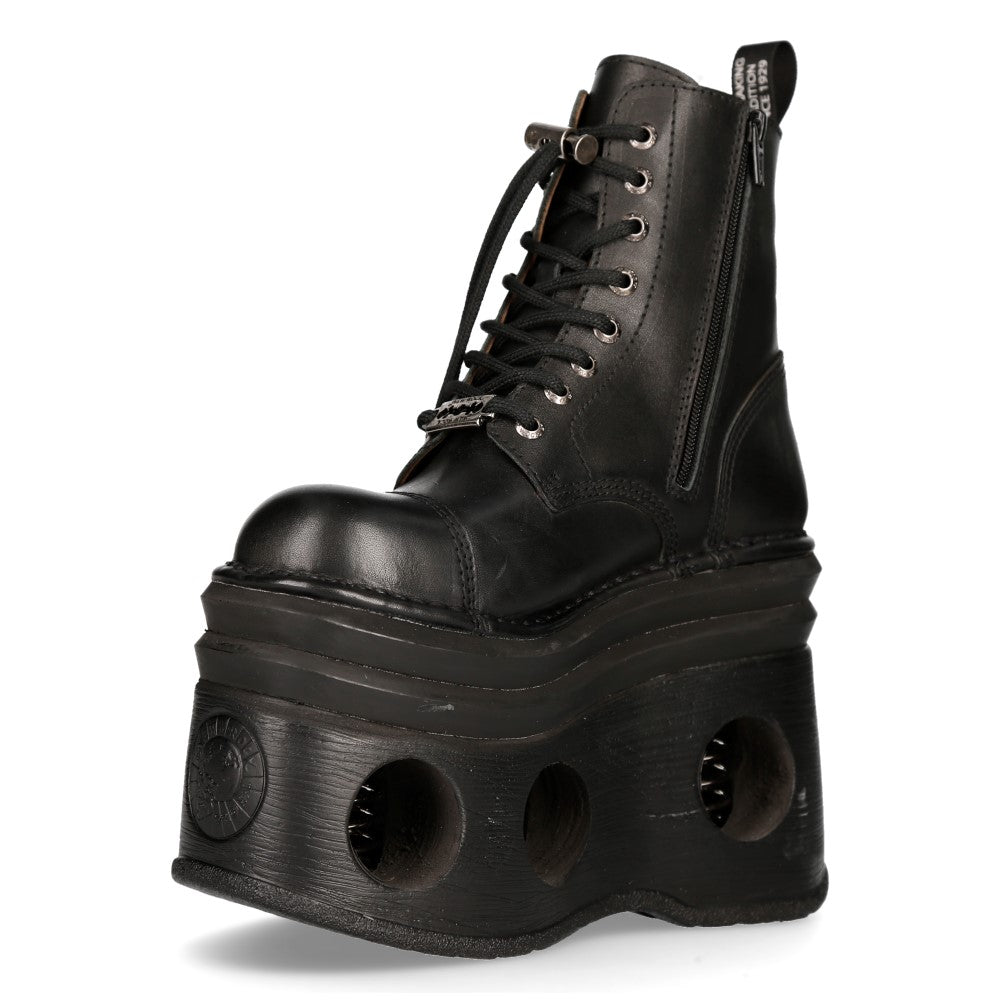 New Rock M-MILI083CCT-C3 Black Leather Military Boots with Cut-Out Platform