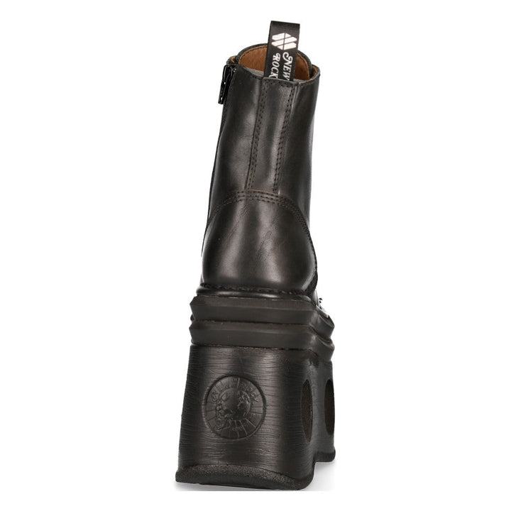 New Rock M-MILI083CCT-C3 Black Leather Military Boots with Cut-Out Platform