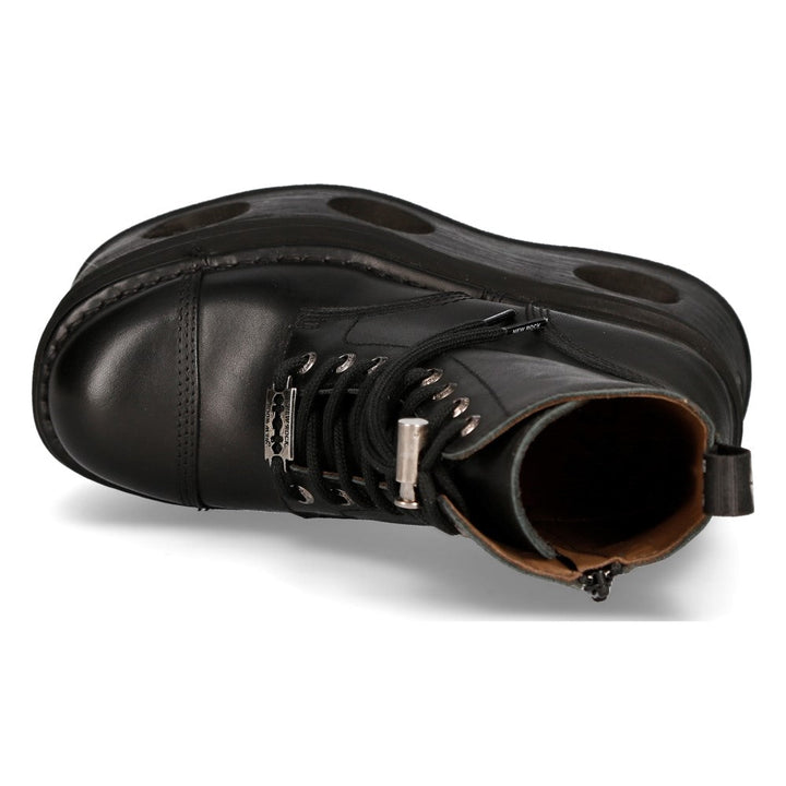 New Rock M-MILI083CCT-C3 Black Leather Military Boots with Cut-Out Platform
