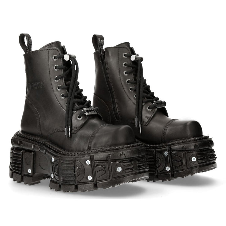 New Rock M-MILI083CCT-C8 Black Leather Military Boots on Tank Platform