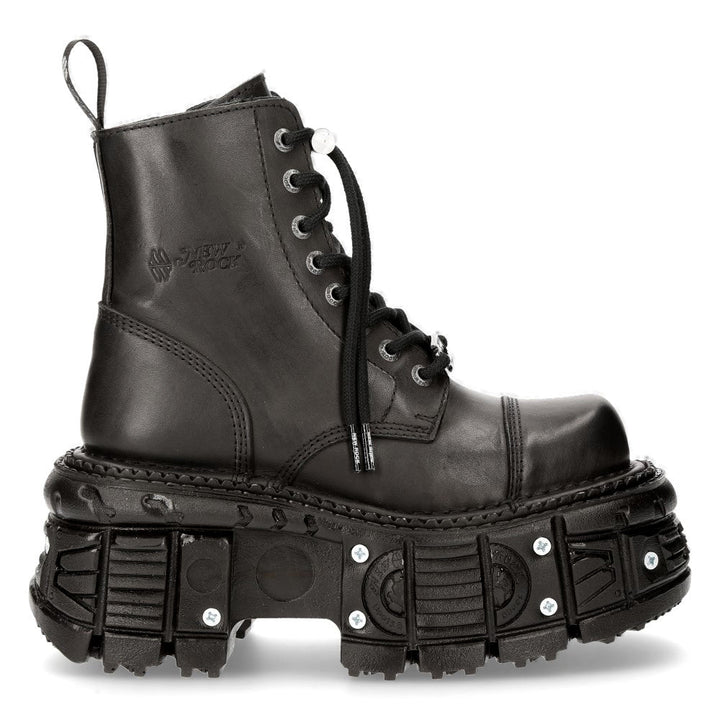 New Rock M-MILI083CCT-C8 Black Leather Military Boots on Tank Platform