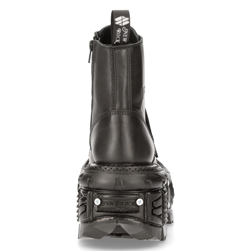 New Rock M-MILI083CCT-C8 Black Leather Military Boots on Tank Platform
