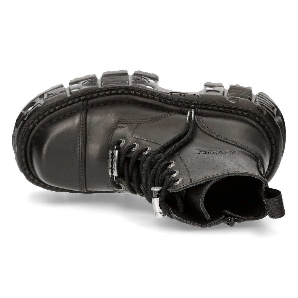 New Rock M-MILI083CCT-C8 Black Leather Military Boots on Tank Platform