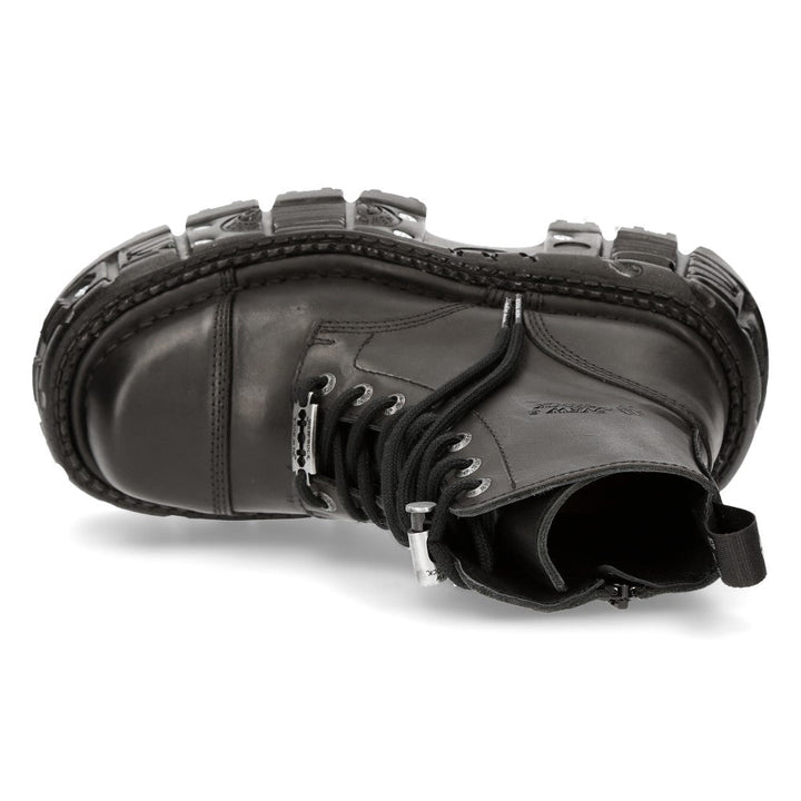 New Rock M-MILI083CCT-C8 Black Leather Military Boots on Tank Platform