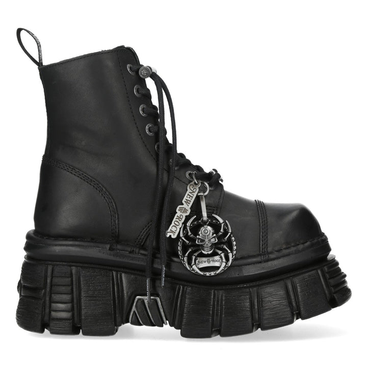 New Rock M-MILI083CCTA-C1 Black Leather Spider Charm Platform Ankle Boots