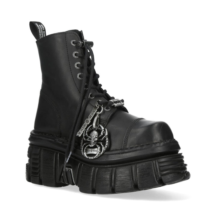 New Rock M-MILI083CCTA-C1 Black Leather Spider Charm Platform Ankle Boots