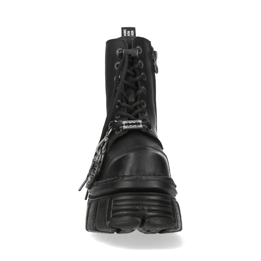 New Rock M-MILI083CCTA-C1 Black Leather Spider Charm Platform Ankle Boots