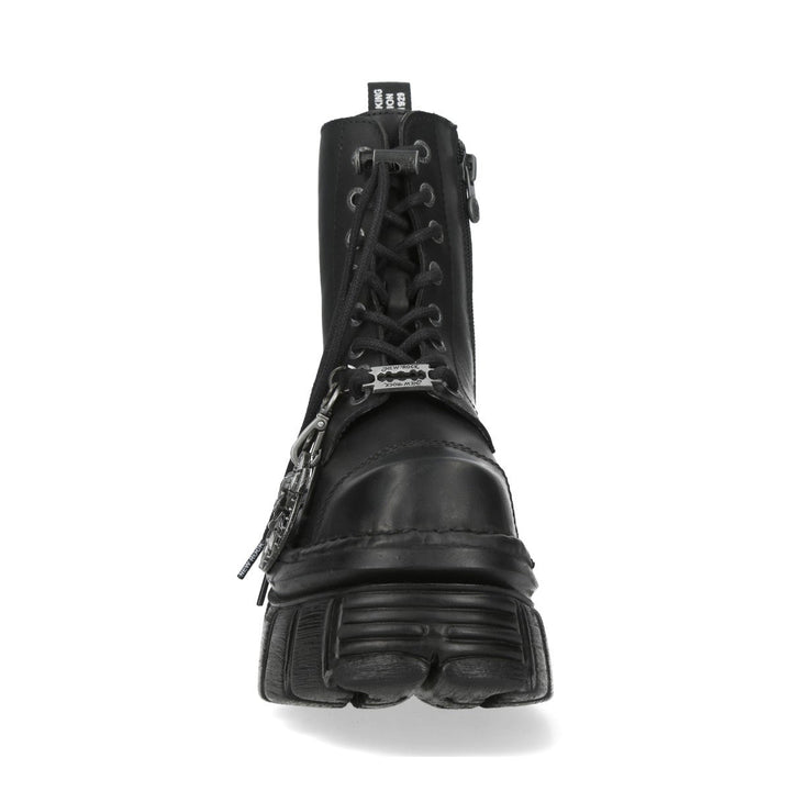 New Rock M-MILI083CCTA-C1 Black Leather Spider Charm Platform Ankle Boots