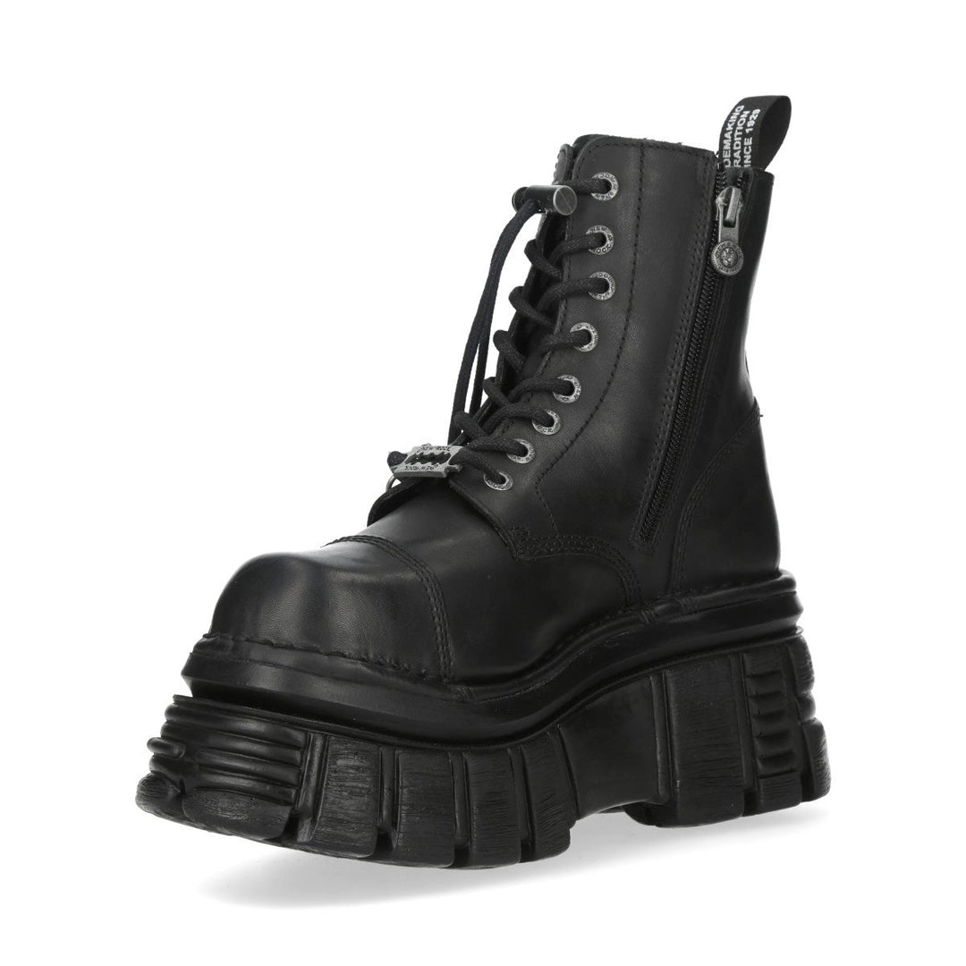 New Rock M-MILI083CCTA-C1 Black Leather Spider Charm Platform Ankle Boots