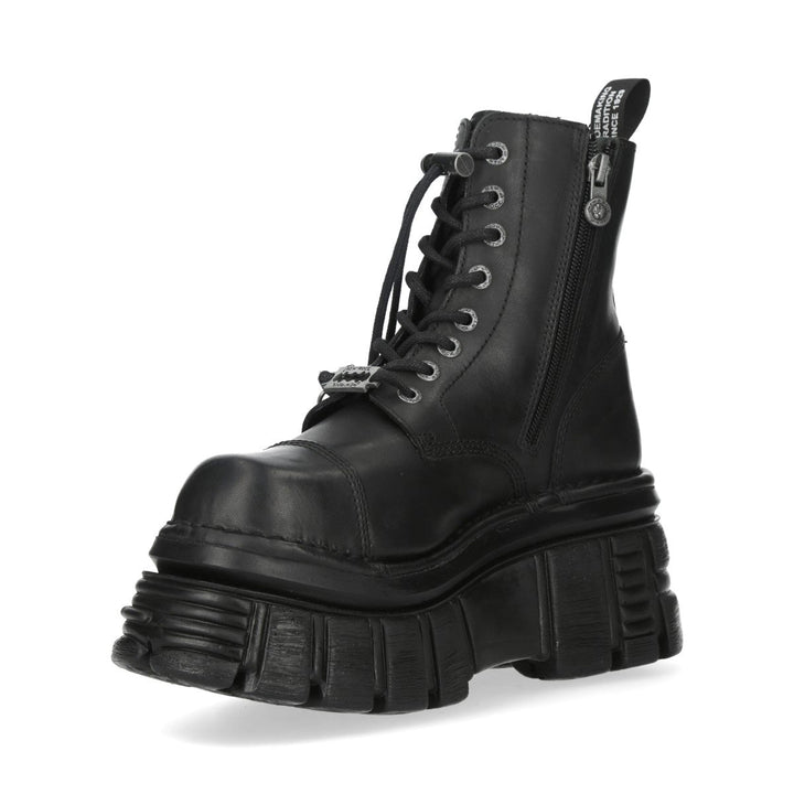 New Rock M-MILI083CCTA-C1 Black Leather Spider Charm Platform Ankle Boots