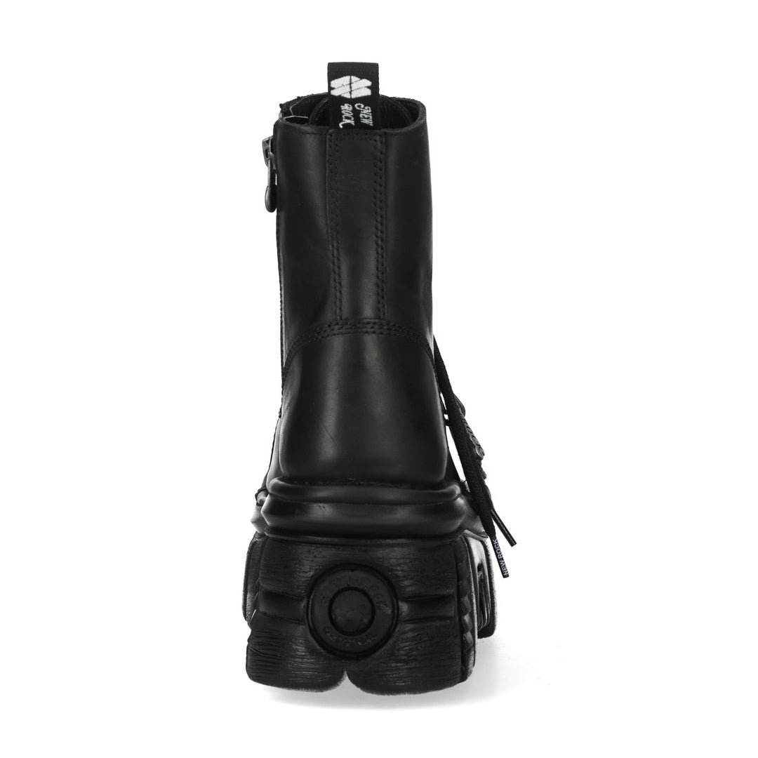 New Rock M-MILI083CCTA-C1 Black Leather Spider Charm Platform Ankle Boots