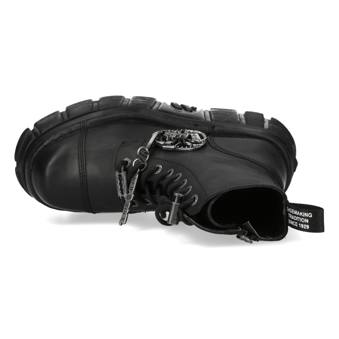 New Rock M-MILI083CCTA-C1 Black Leather Spider Charm Platform Ankle Boots