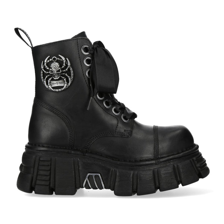 New Rock M-MILI083CCTA-C2 Black Leather Skull Medallion Platform Ankle Boots