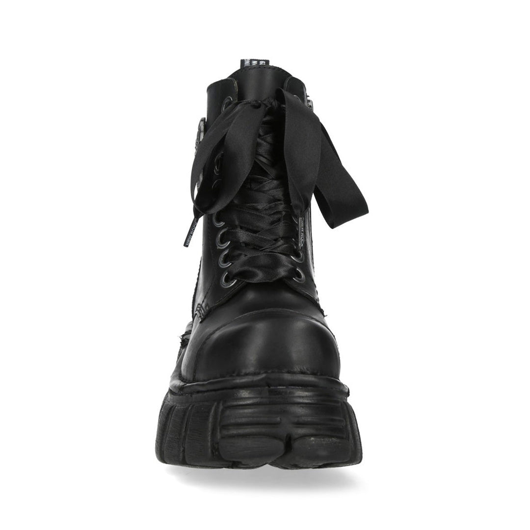 New Rock M-MILI083CCTA-C2 Black Leather Skull Medallion Platform Ankle Boots