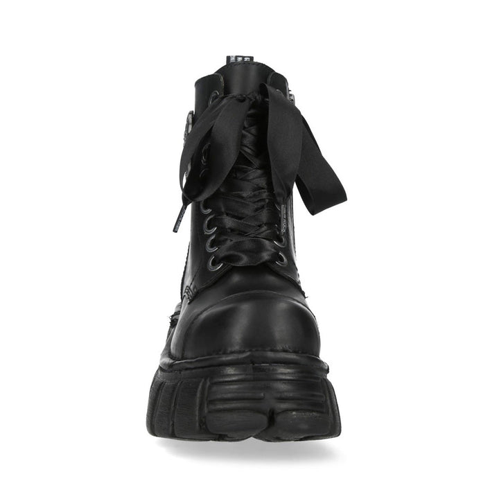 New Rock M-MILI083CCTA-C2 Black Leather Skull Medallion Platform Ankle Boots