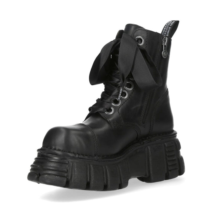 New Rock M-MILI083CCTA-C2 Black Leather Skull Medallion Platform Ankle Boots