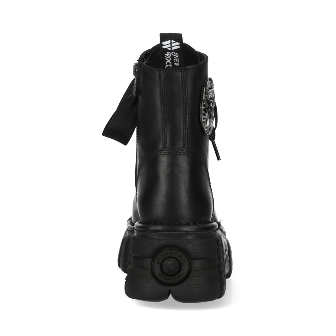 New Rock M-MILI083CCTA-C2 Black Leather Skull Medallion Platform Ankle Boots