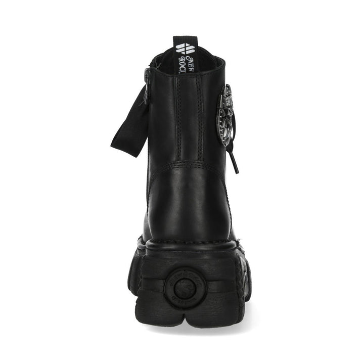 New Rock M-MILI083CCTA-C2 Black Leather Skull Medallion Platform Ankle Boots