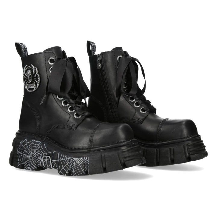 New Rock M-MILI083CCTA-C3 Black Leather Spiderweb Sole Platform Ankle Boots