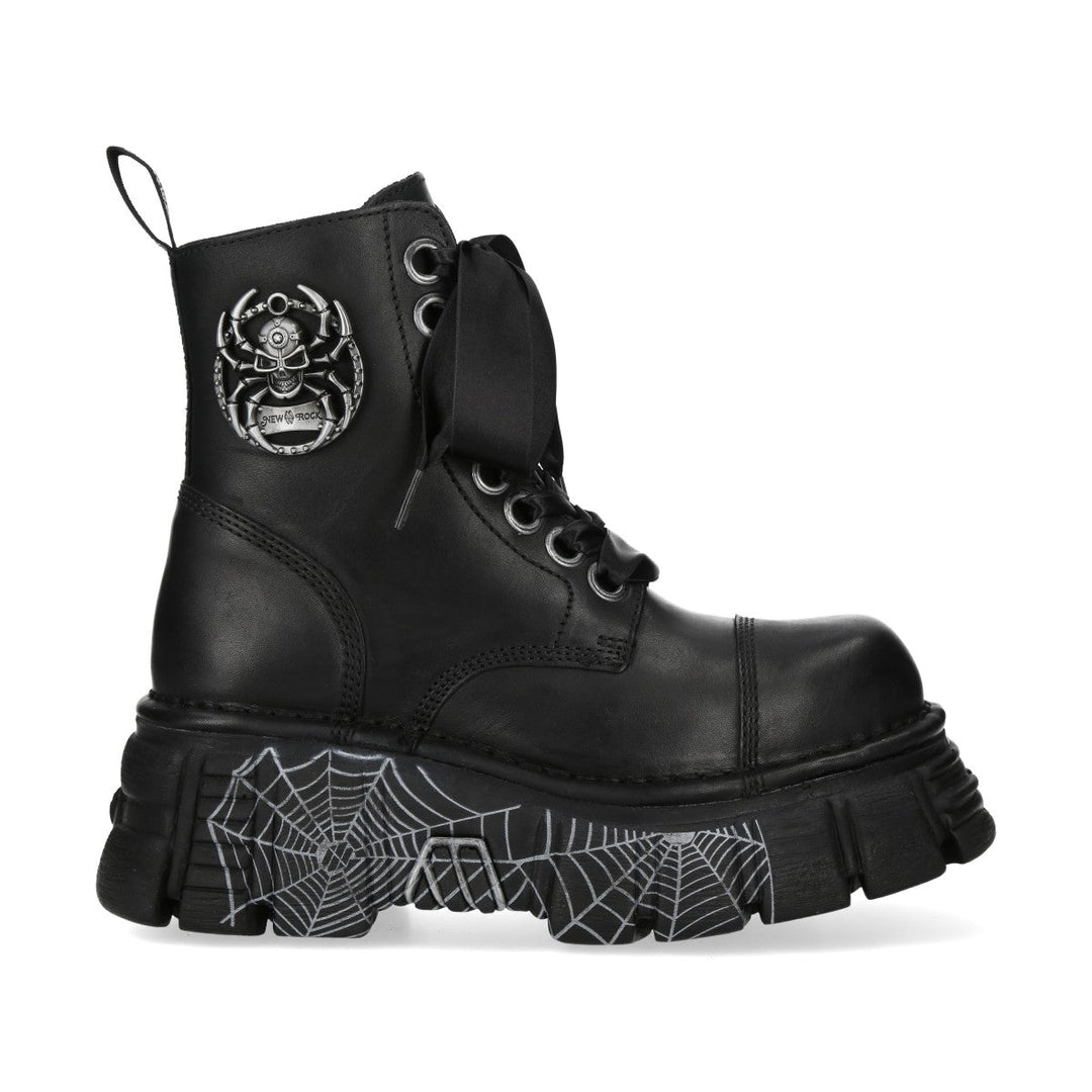 New Rock M-MILI083CCTA-C3 Black Leather Spiderweb Sole Platform Ankle Boots