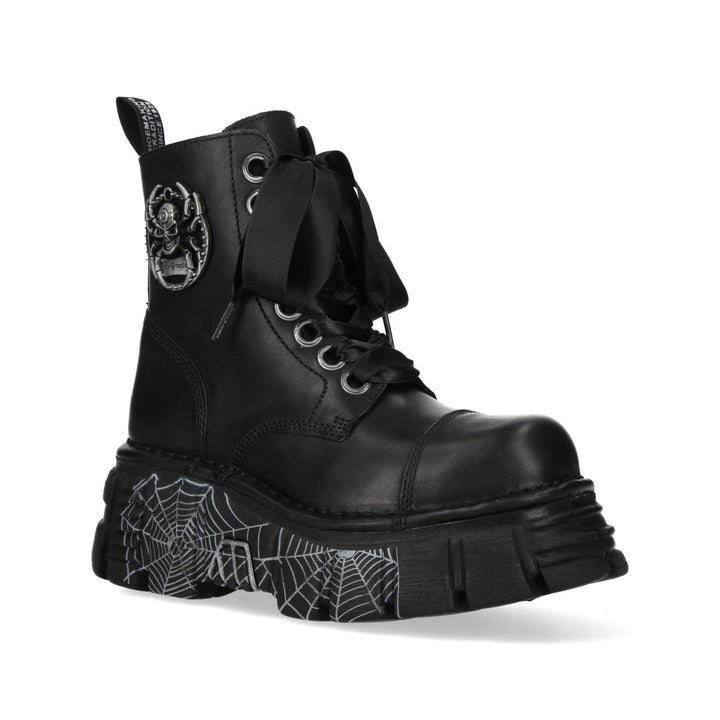 New Rock M-MILI083CCTA-C3 Black Leather Spiderweb Sole Platform Ankle Boots