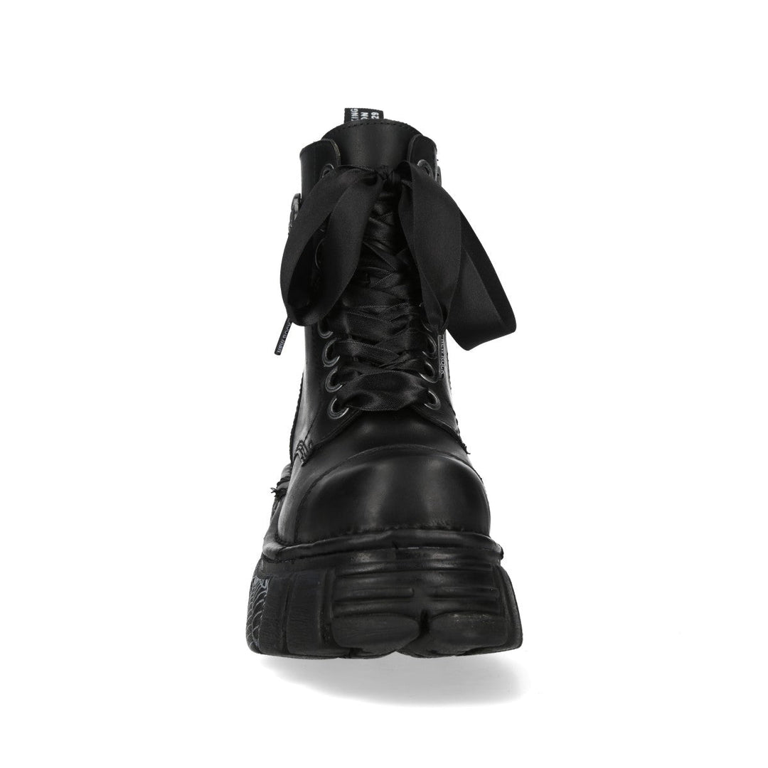 New Rock M-MILI083CCTA-C3 Black Leather Spiderweb Sole Platform Ankle Boots