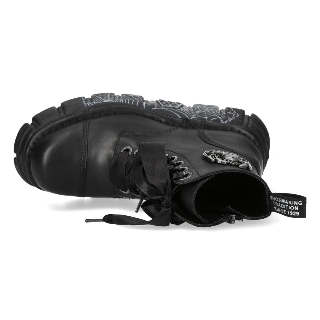 New Rock M-MILI083CCTA-C3 Black Leather Spiderweb Sole Platform Ankle Boots