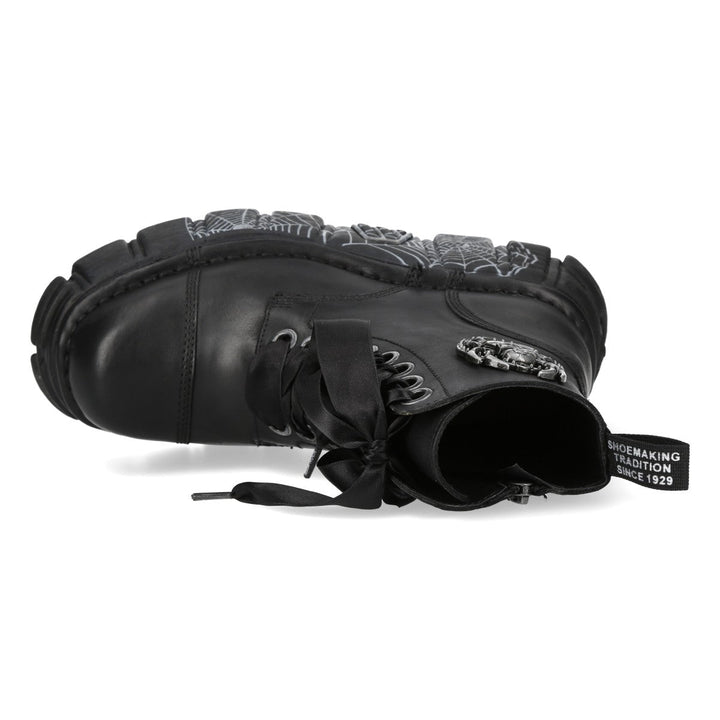 New Rock M-MILI083CCTA-C3 Black Leather Spiderweb Sole Platform Ankle Boots