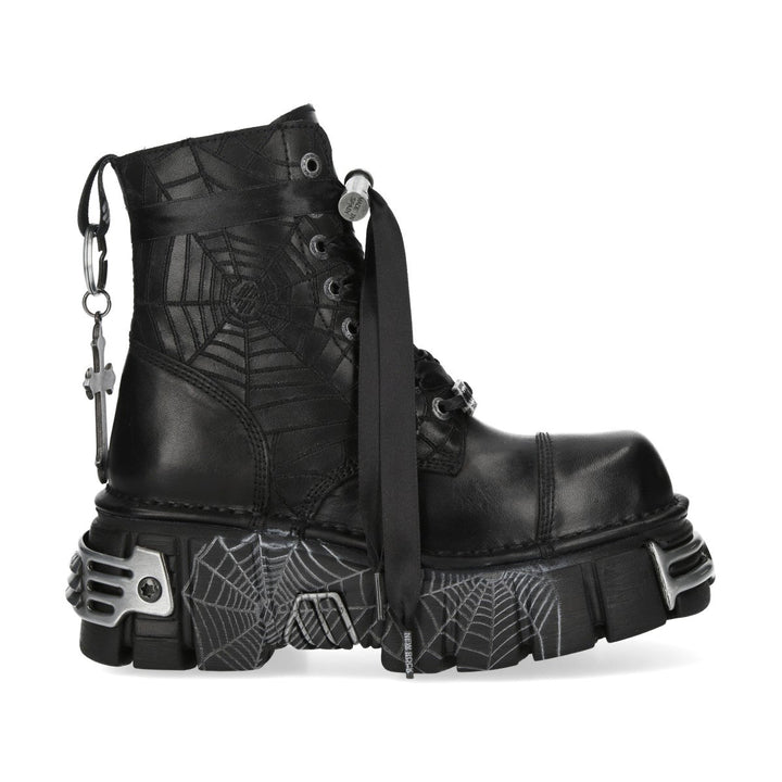 New Rock M-MILI083CCTCR-C5 Black Leather Spiderweb Platform Ankle Boots