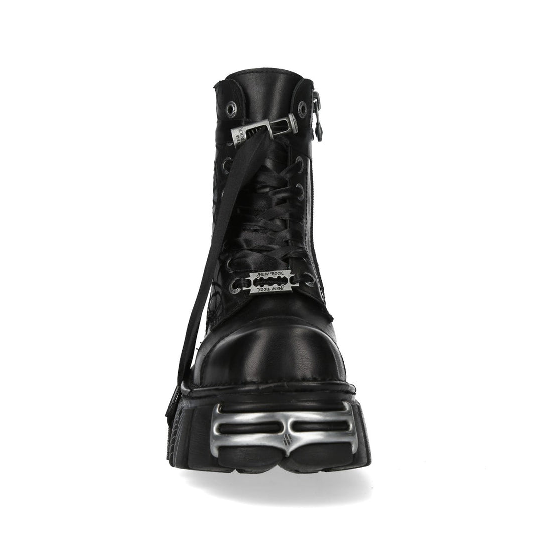 New Rock M-MILI083CCTCR-C5 Black Leather Spiderweb Platform Ankle Boots