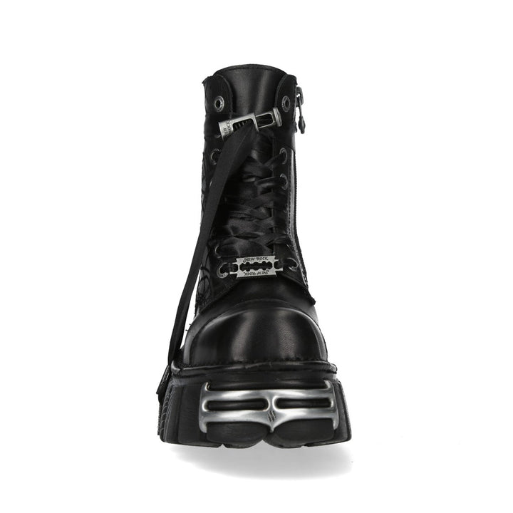 New Rock M-MILI083CCTCR-C5 Black Leather Spiderweb Platform Ankle Boots