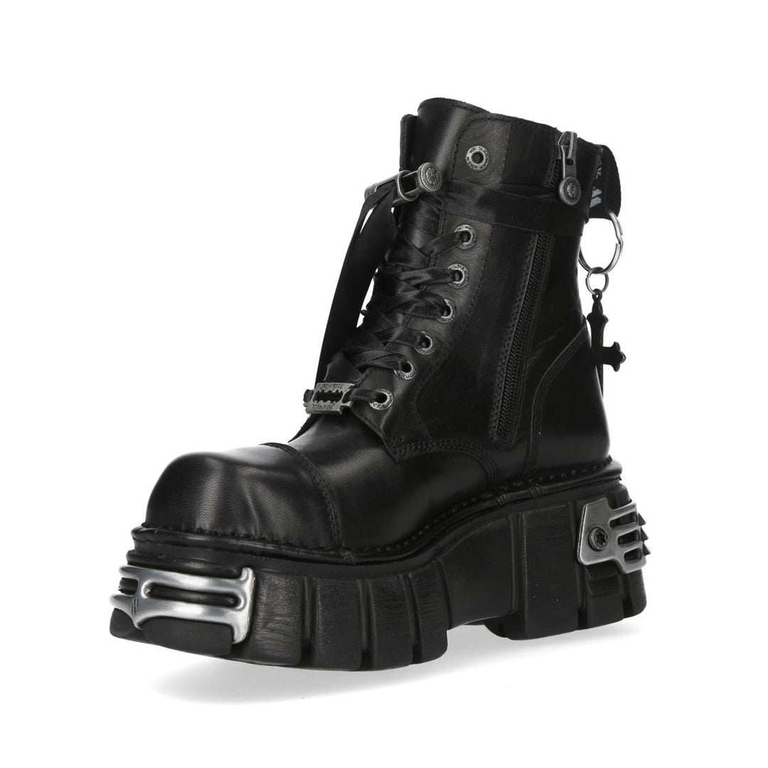 New Rock M-MILI083CCTCR-C5 Black Leather Spiderweb Platform Ankle Boots