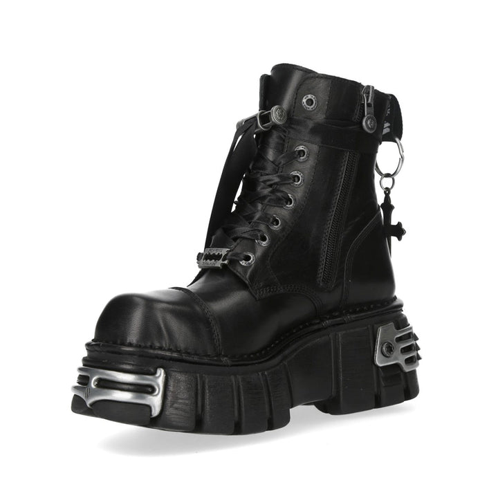 New Rock M-MILI083CCTCR-C5 Black Leather Spiderweb Platform Ankle Boots